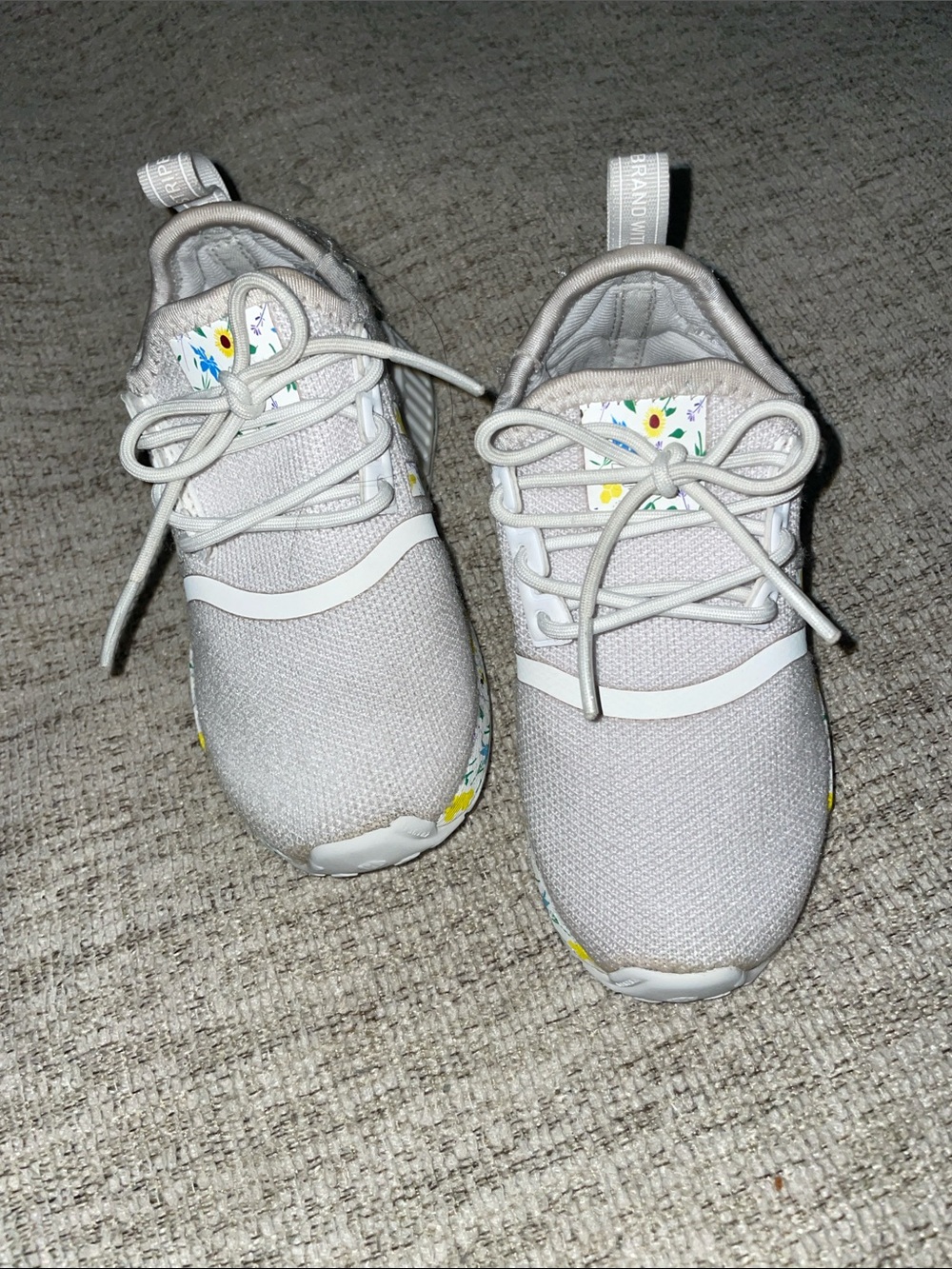 adidas Kids Lightweight Sneakers in Light Gray with Yellow Floral Accents